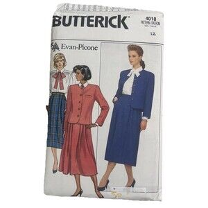 Butterick 4018 VTG 80s Misses Jacket Skirt & Blouse Sz 12 Evan-Picone Pattern UC